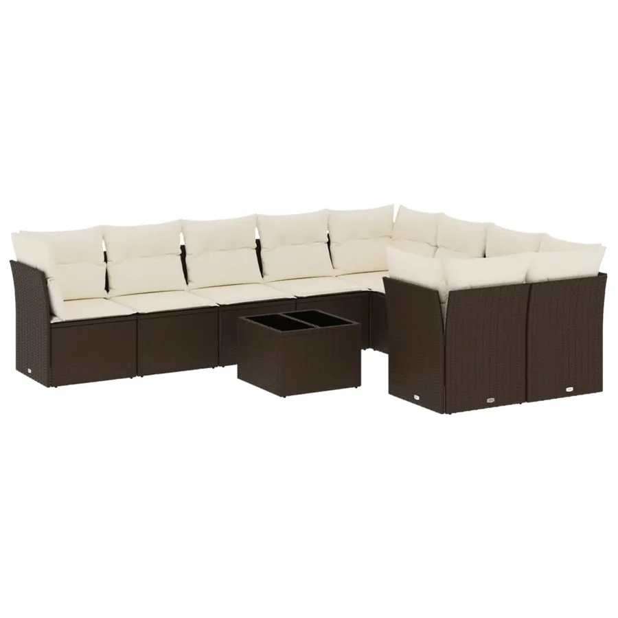 Salon de jardin 10 pcs avec coussins marron résine tressée - 2