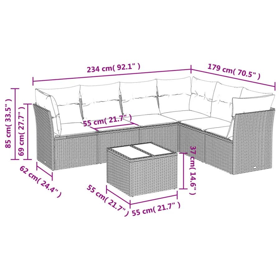 Salon de jardin avec coussins 7 pcs marron résine tressée - 3