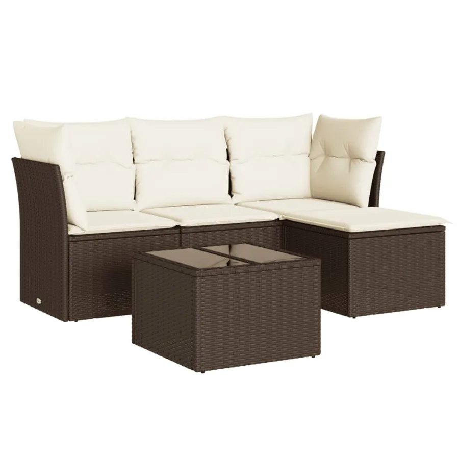 Salon de jardin avec coussins 5 pcs marron résine tressée - 2