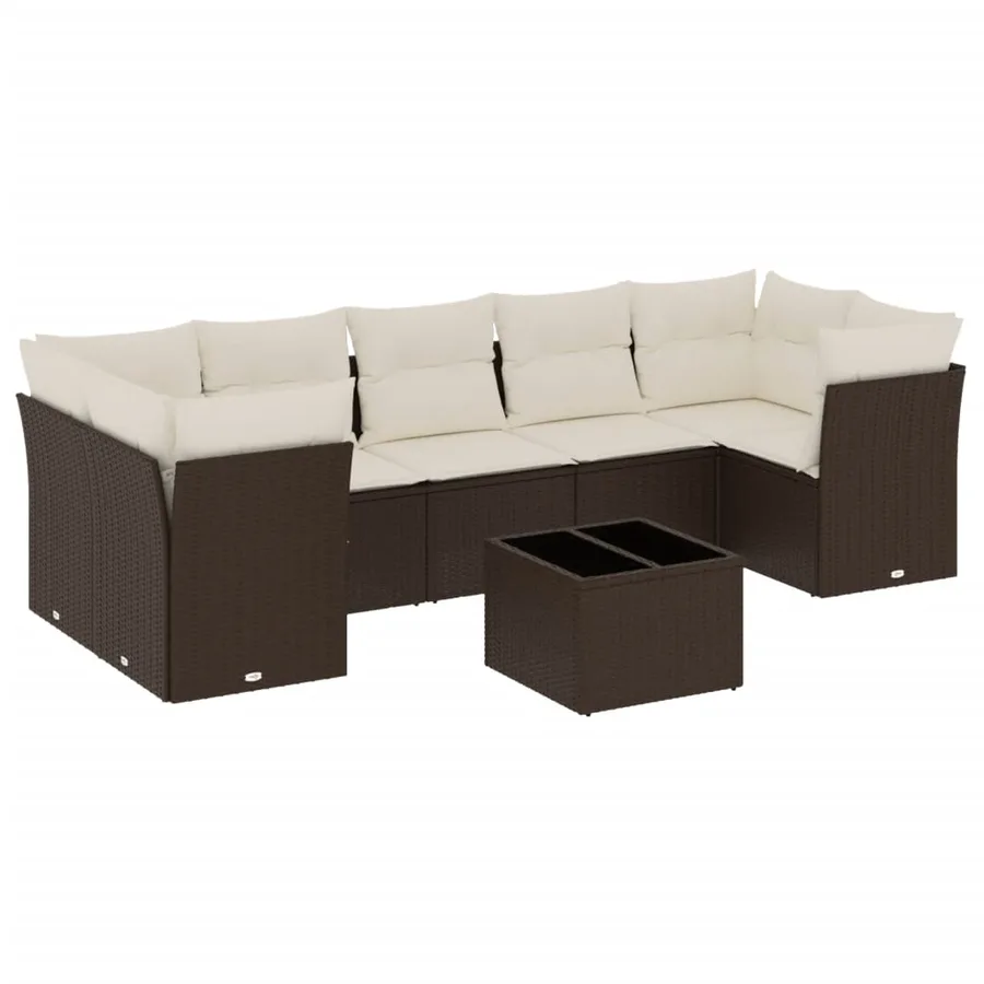 Salon de jardin 8 pcs avec coussins marron résine tressée - 2