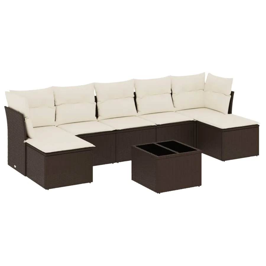Salon de jardin 8 pcs avec coussins marron résine tressée - 2