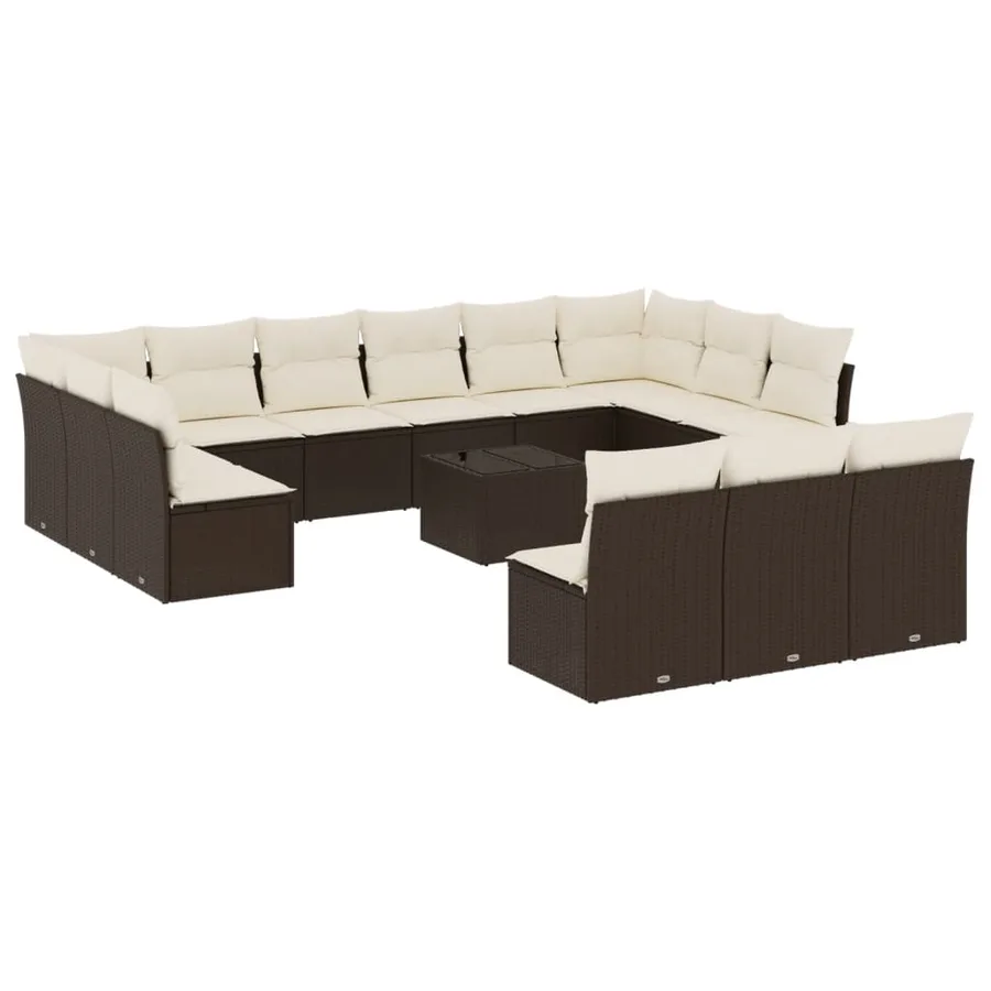 Salon de jardin avec coussins 14 pcs marron résine tressée - 2