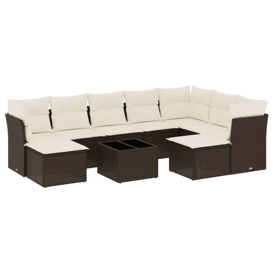Salon de jardin 10 pcs avec coussins marron résine tressée - 2