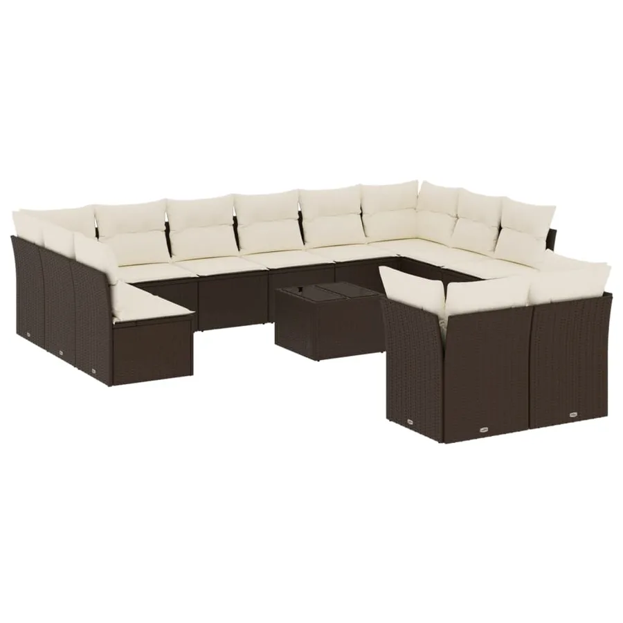 Salon de jardin avec coussins 13 pcs marron résine tressée - 2