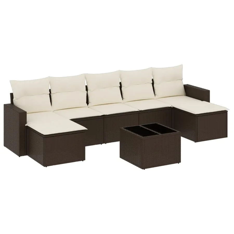 Salon de jardin 8 pcs avec coussins marron résine tressée - 2
