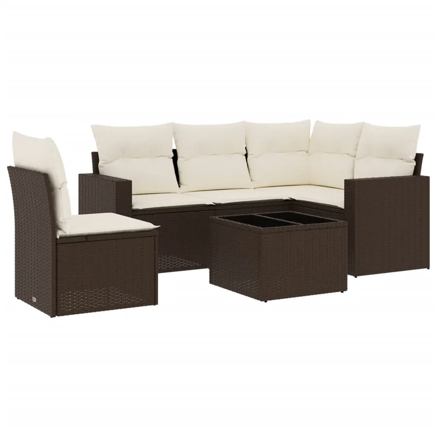 Salon de jardin avec coussins 6 pcs marron résine tressée - 2