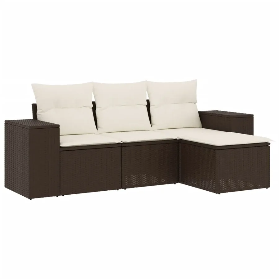 Salon de jardin 4 pcs avec coussins marron résine tressée - 2