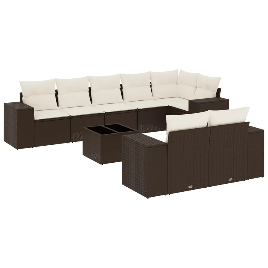Salon de jardin avec coussins 9 pcs marron résine tressée - 2