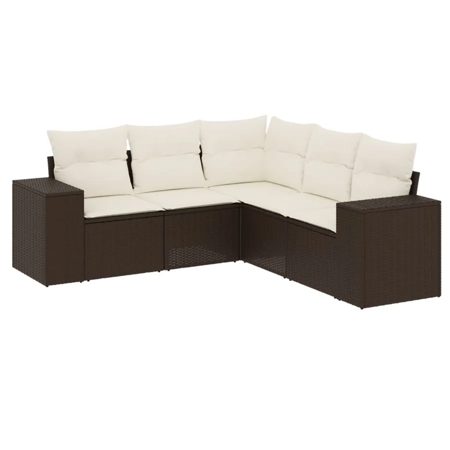 Salon de jardin avec coussins 5 pcs marron résine tressée - 2
