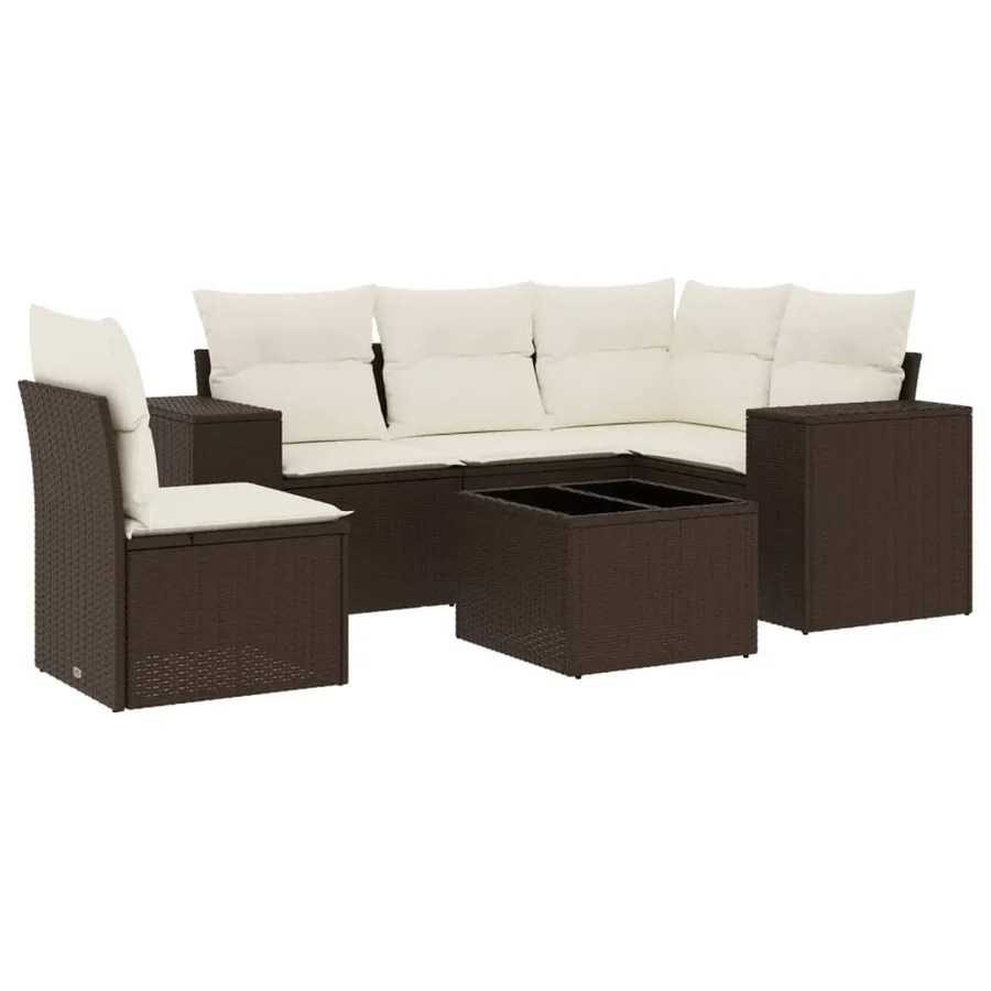 Salon de jardin avec coussins 6 pcs marron résine tressée - 2