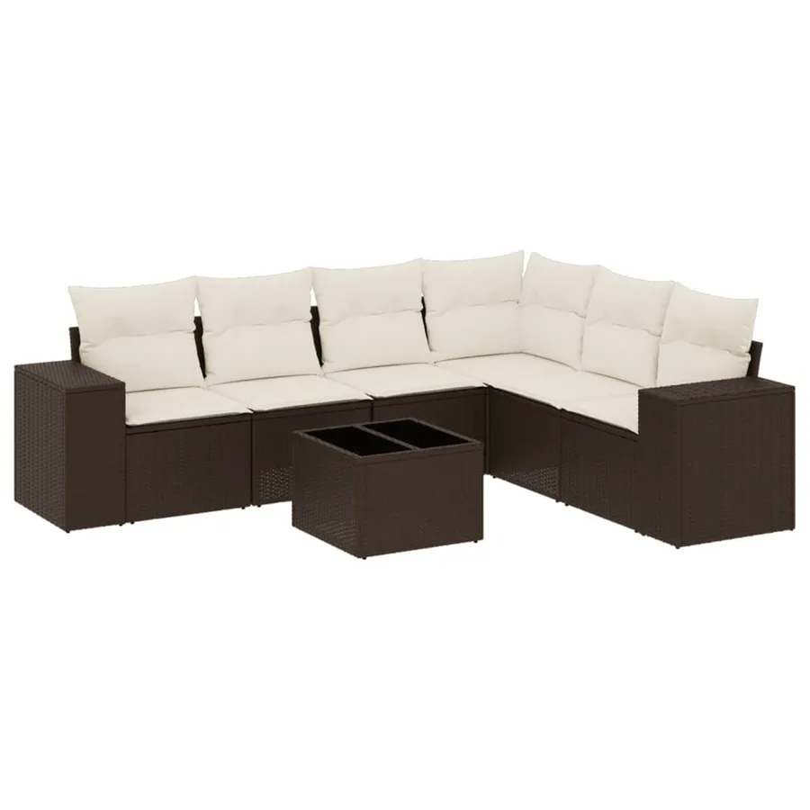 Salon de jardin avec coussins 7 pcs marron résine tressée - 2