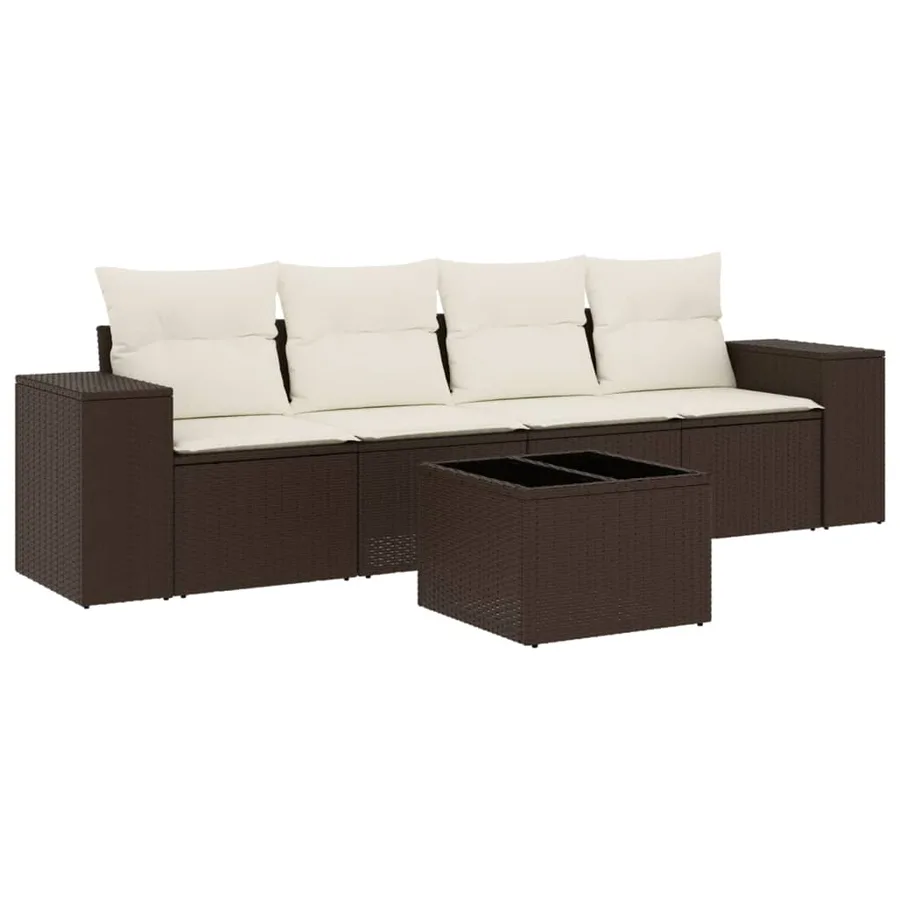 Salon de jardin avec coussins 5 pcs marron résine tressée - 2