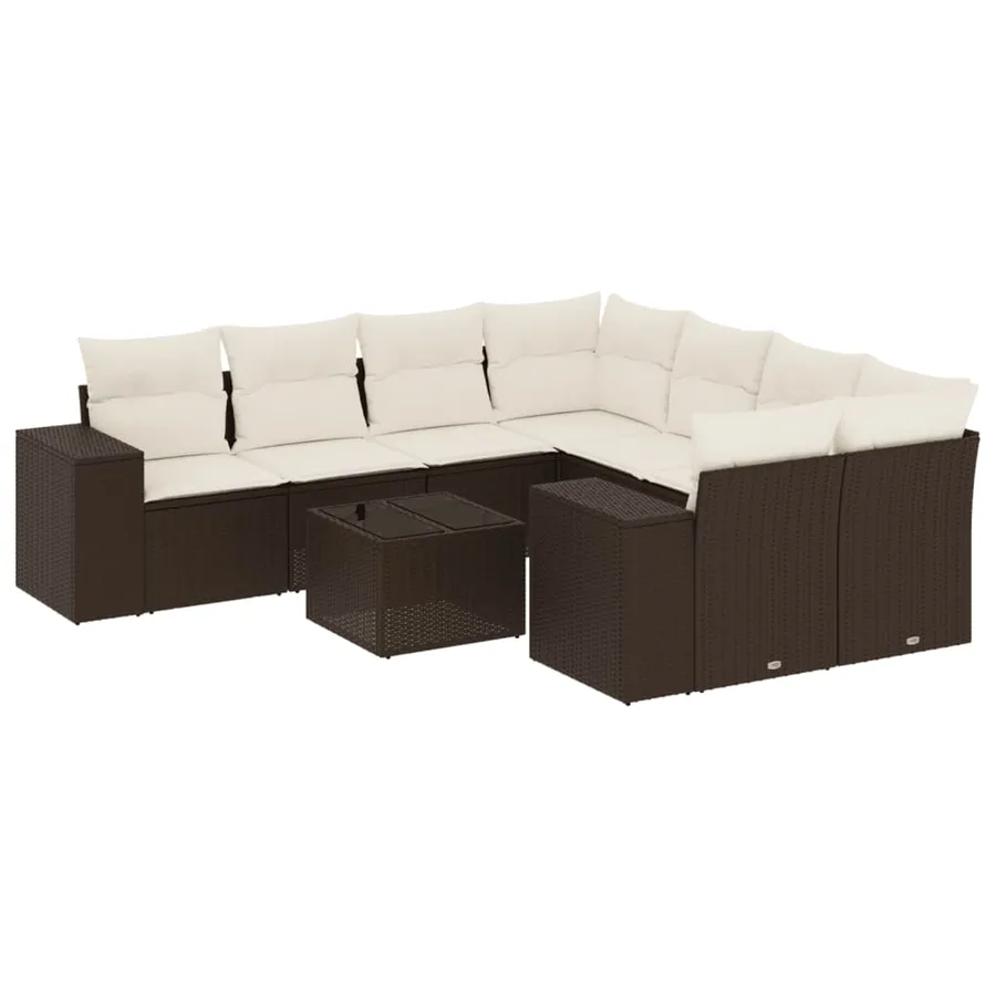 Salon de jardin avec coussins 9 pcs marron résine tressée - 2
