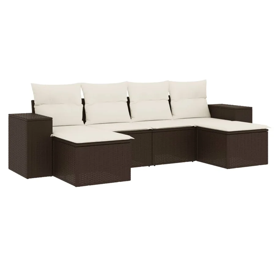 Salon de jardin avec coussins 6 pcs marron résine tressée - 2