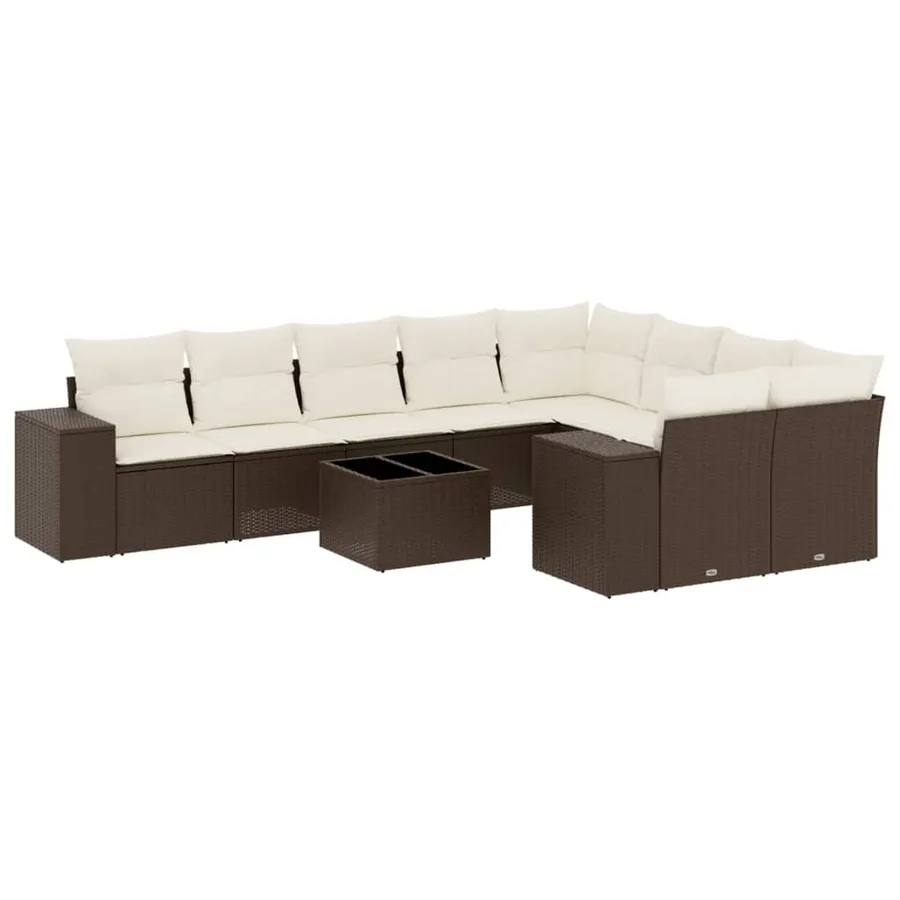 Salon de jardin 10 pcs avec coussins marron résine tressée - 2