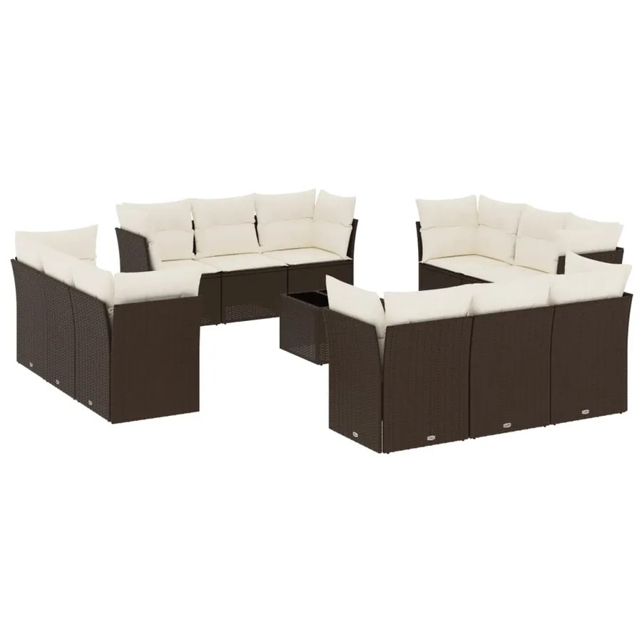 Salon de jardin avec coussins 13 pcs marron résine tressée - 2