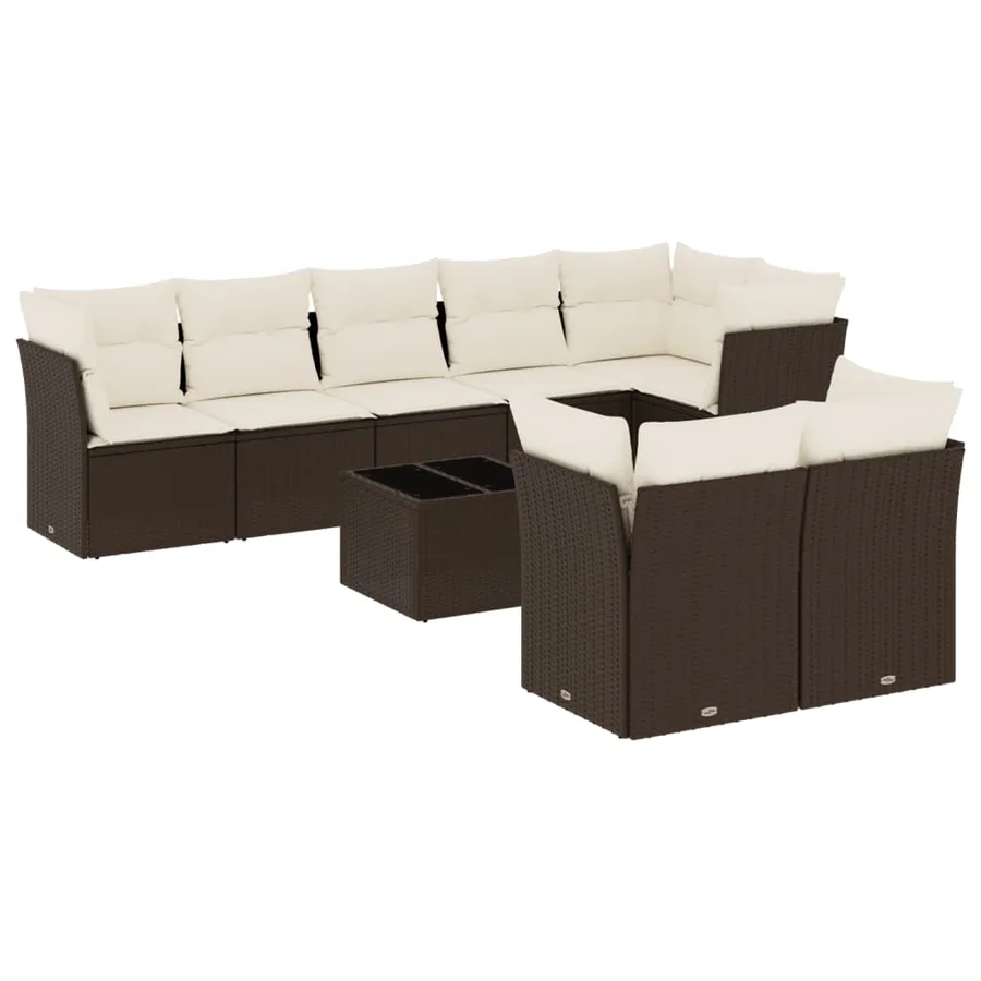 Salon de jardin avec coussins 9 pcs marron résine tressée - 2
