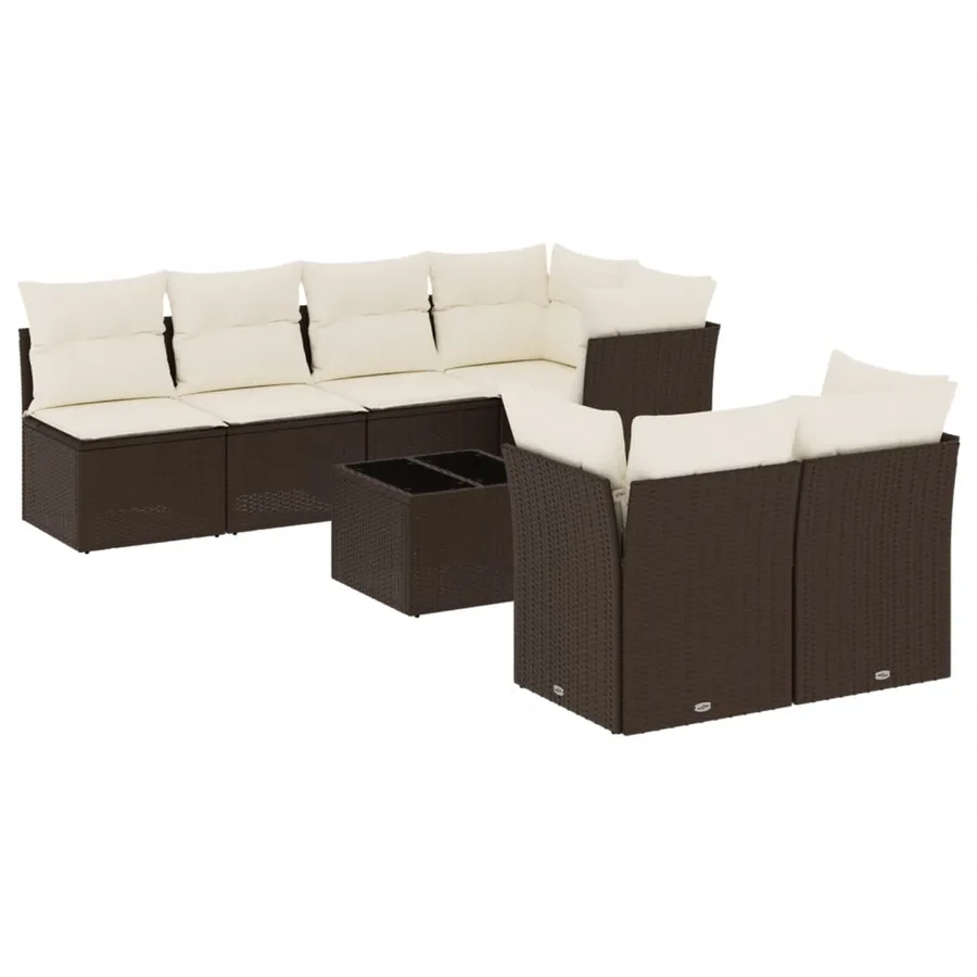 Salon de jardin 8 pcs avec coussins marron résine tressée - 2