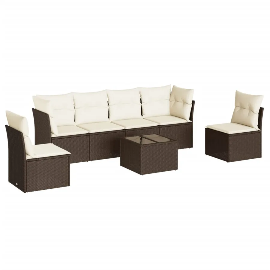 Salon de jardin avec coussins 7 pcs marron résine tressée - 2