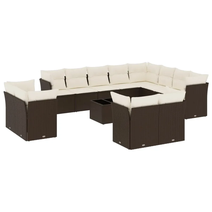 Salon de jardin avec coussins 13 pcs marron résine tressée - 2