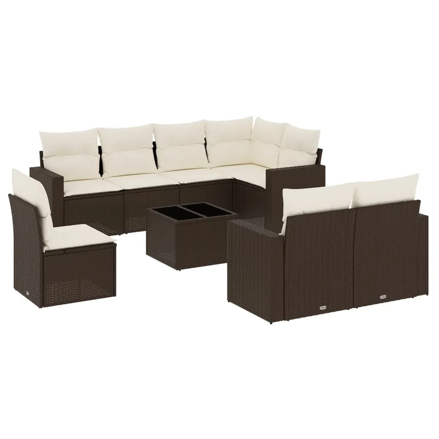 Salon de jardin avec coussins 9 pcs marron résine tressée - 2