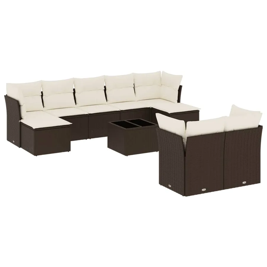 Salon de jardin 10 pcs avec coussins marron résine tressée - 2