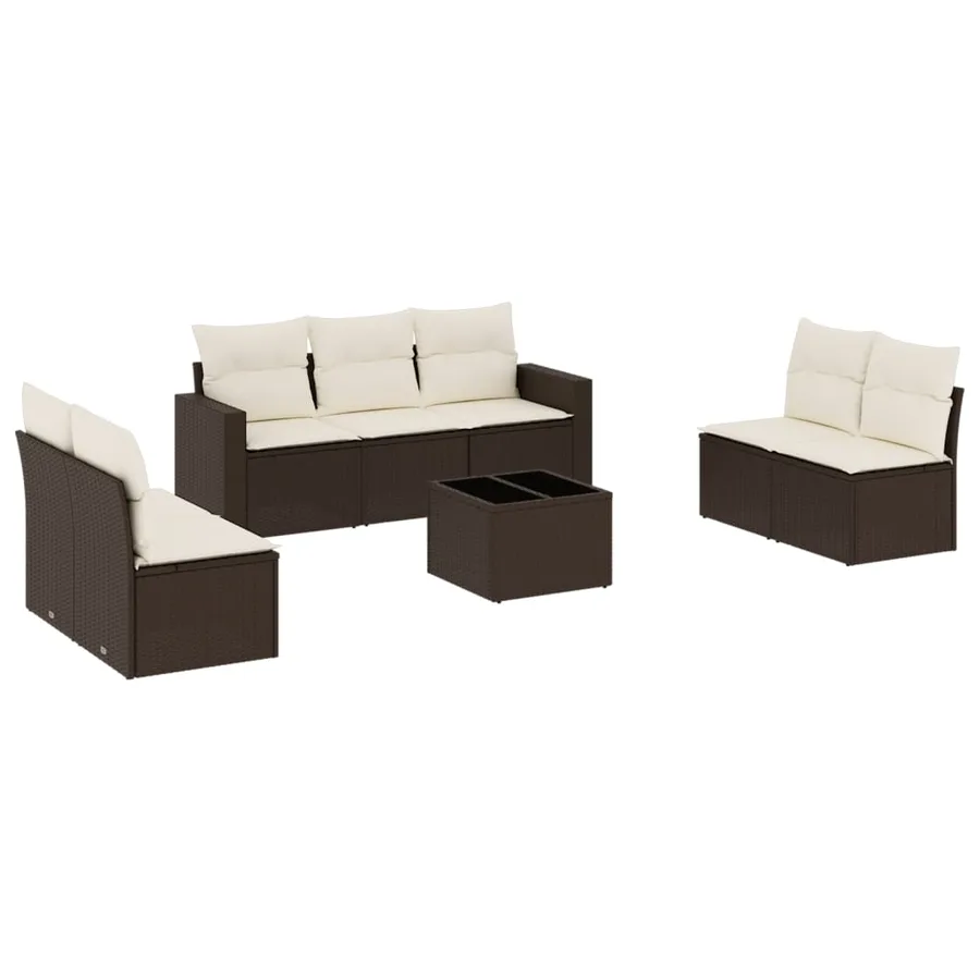 Salon de jardin 8 pcs avec coussins marron résine tressée - 2