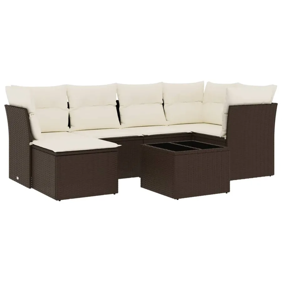Salon de jardin avec coussins 7 pcs marron résine tressée - 2
