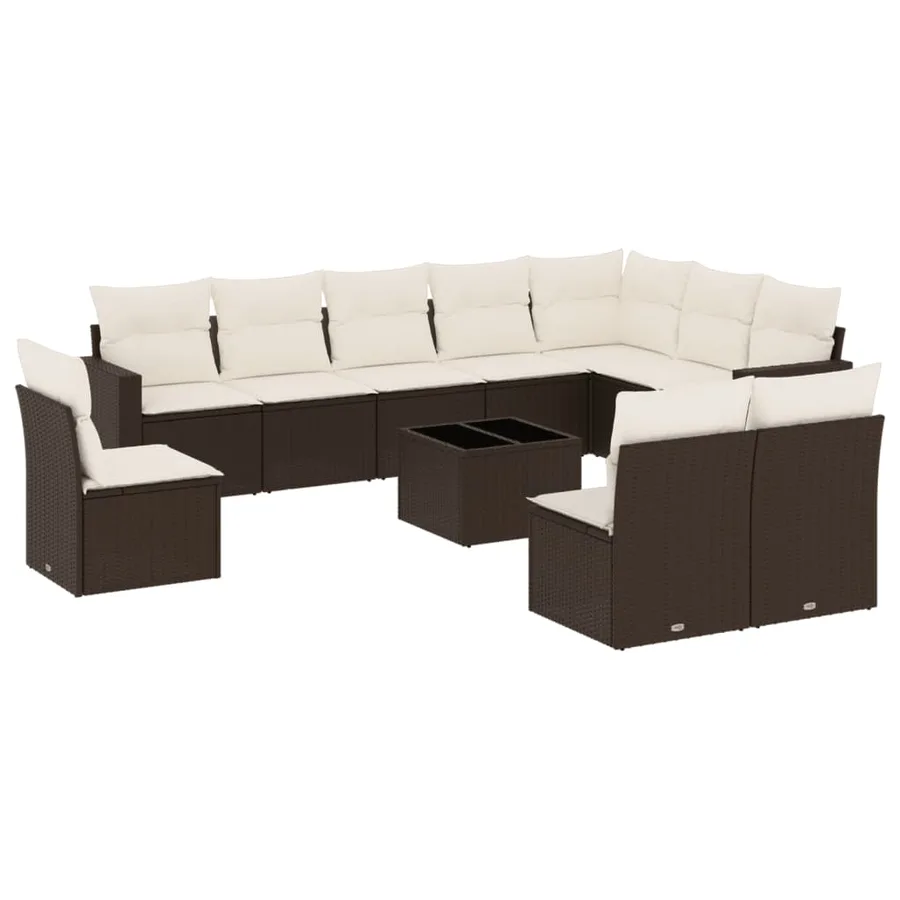Salon de jardin et coussins 11 pcs marron résine tressée - 2