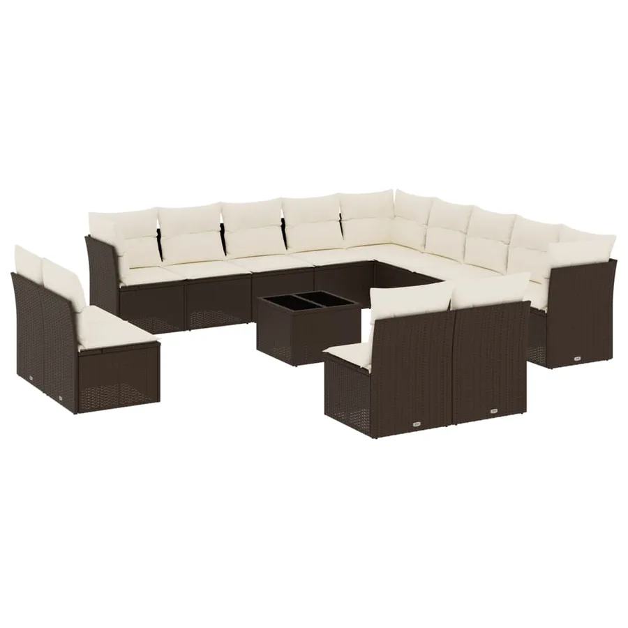 Salon de jardin avec coussins 14 pcs marron résine tressée - 2