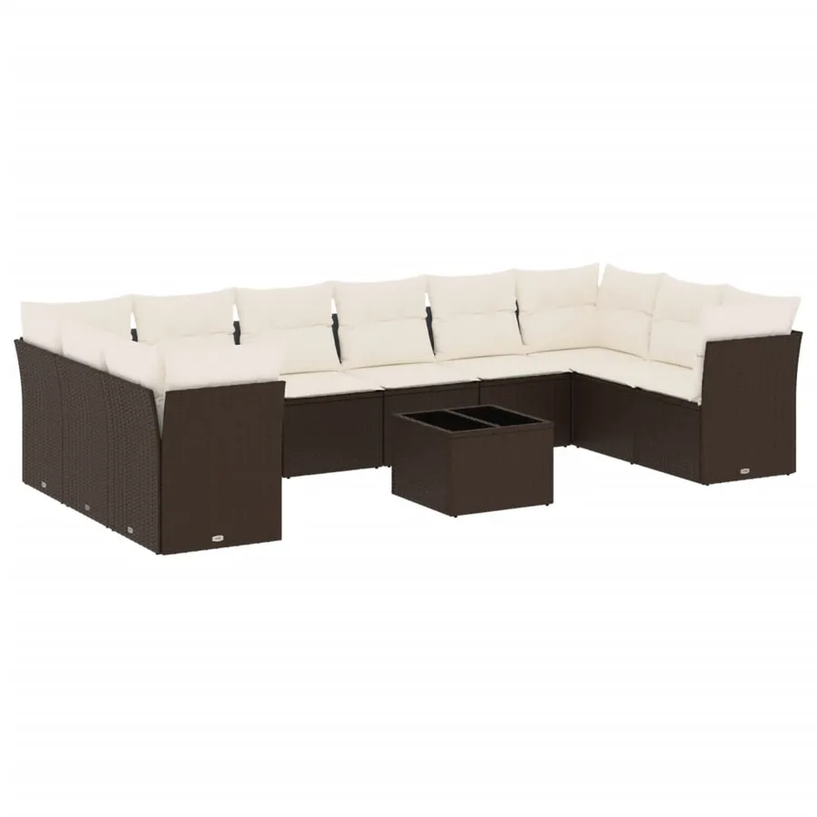 Salon de jardin et coussins 11 pcs marron résine tressée - 2