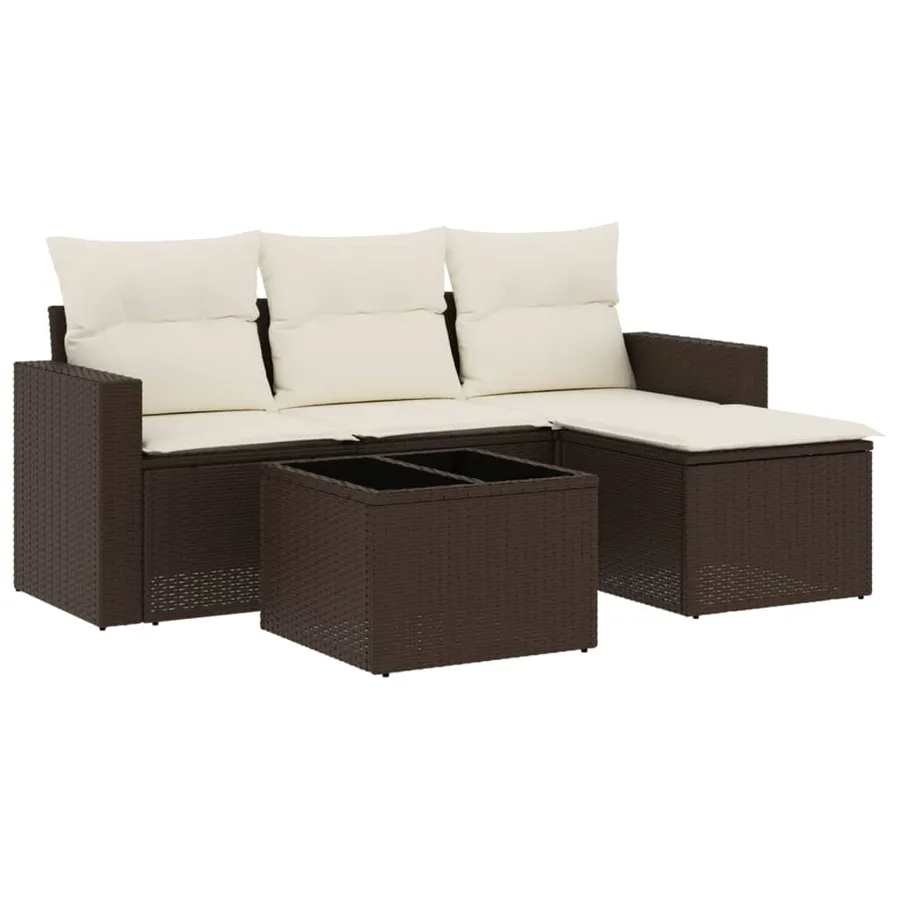Salon de jardin avec coussins 5 pcs marron résine tressée - 2