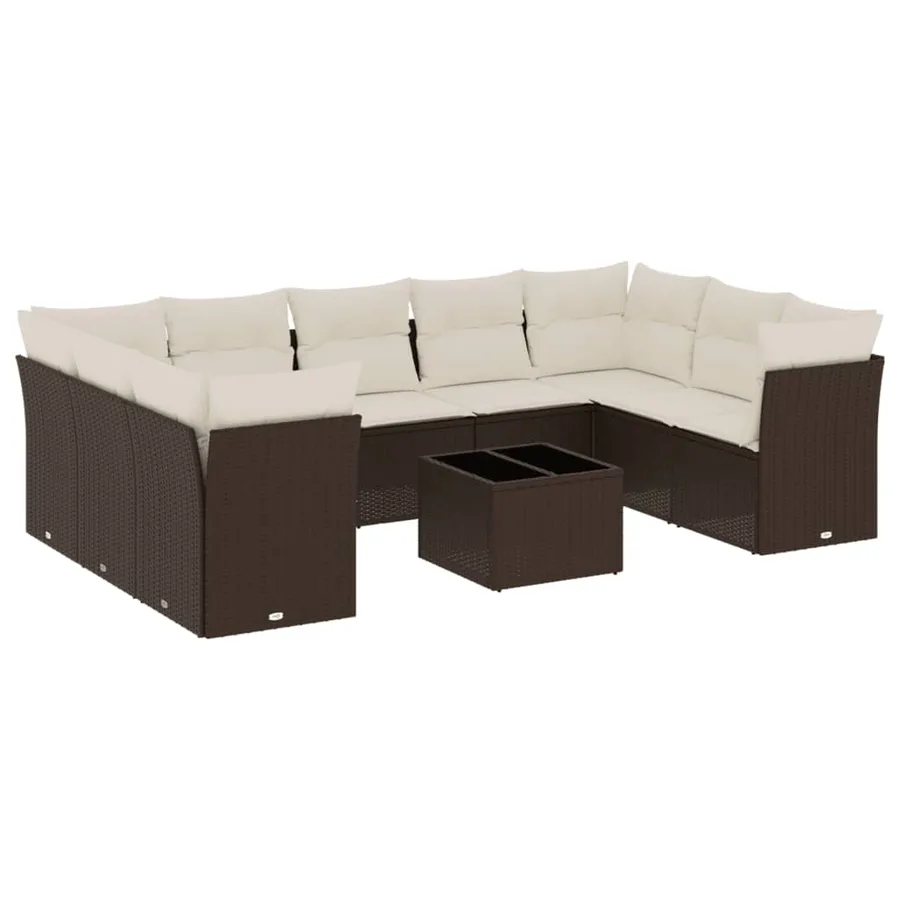 Salon de jardin 10 pcs avec coussins marron résine tressée - 2
