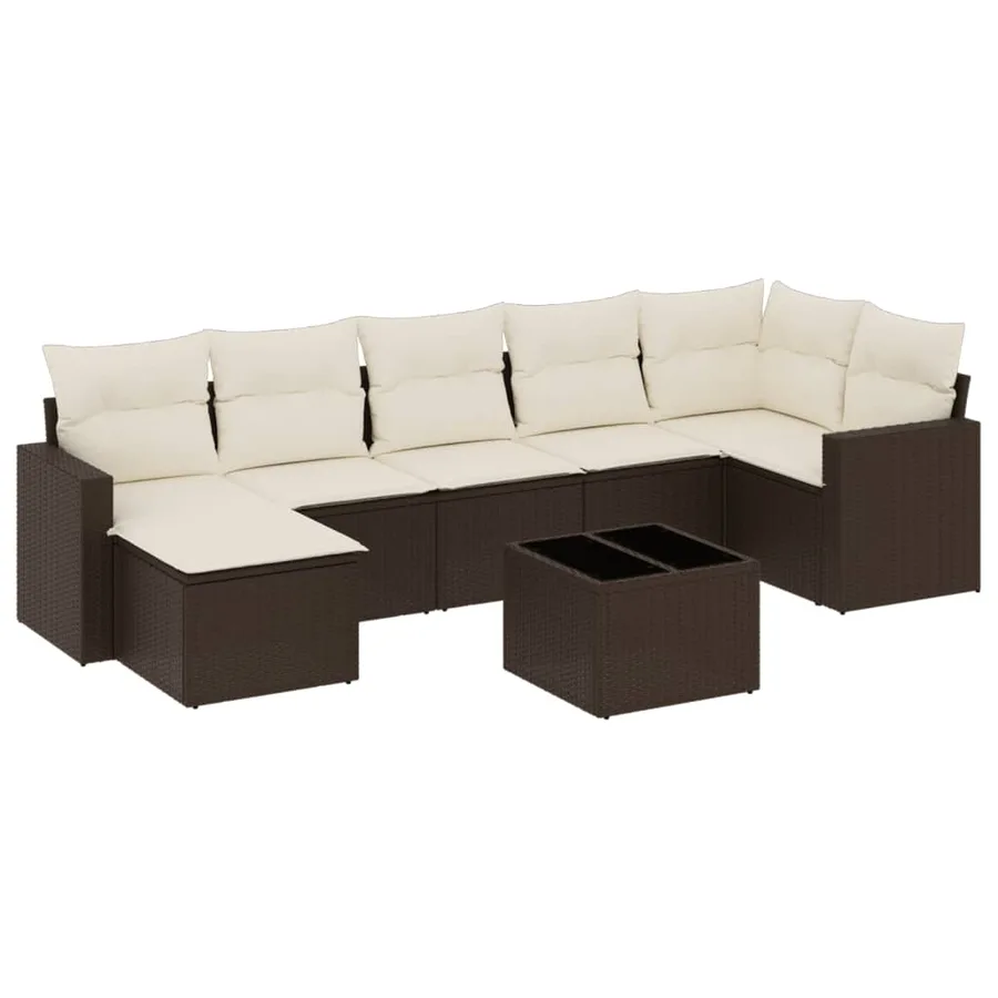 Salon de jardin 8 pcs avec coussins marron résine tressée - 2