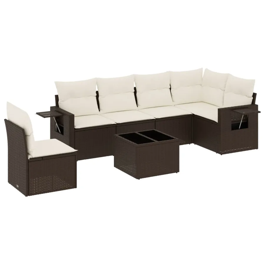 Salon de jardin avec coussins 7 pcs marron résine tressée - 2