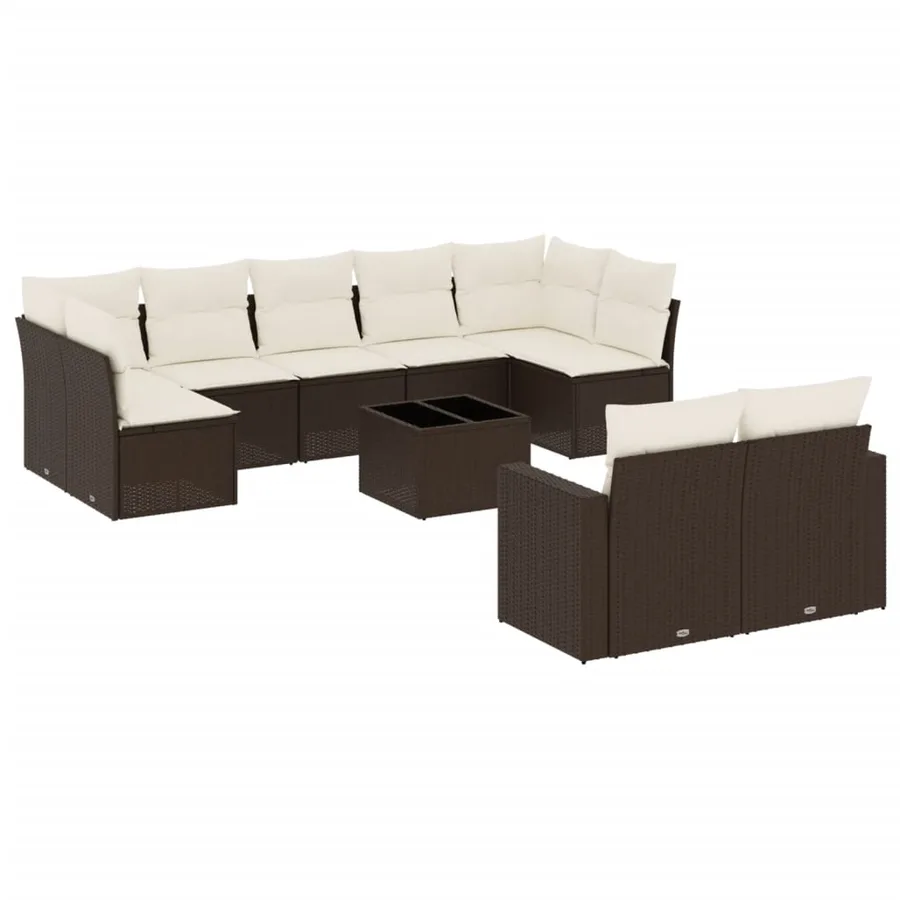 Salon de jardin 10 pcs avec coussins marron résine tressée - 2