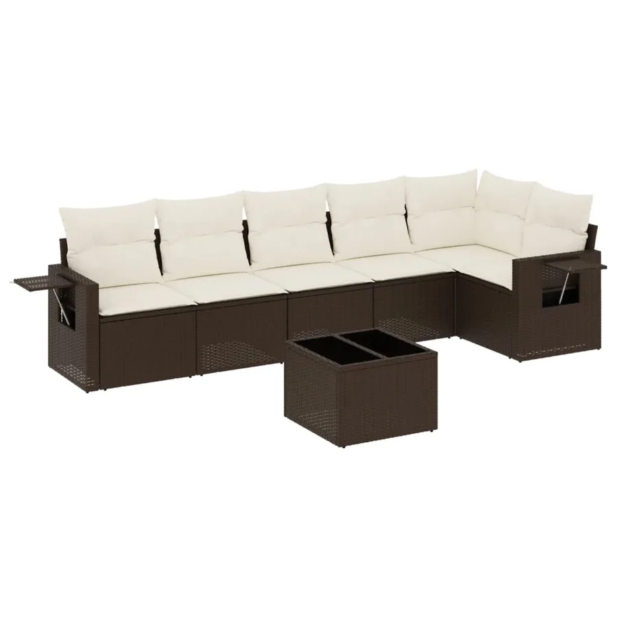 Salon de jardin avec coussins 7 pcs marron résine tressée - 2