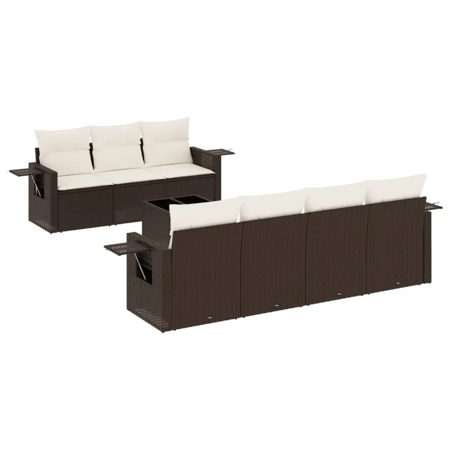 Salon de jardin 8 pcs avec coussins marron résine tressée - 2
