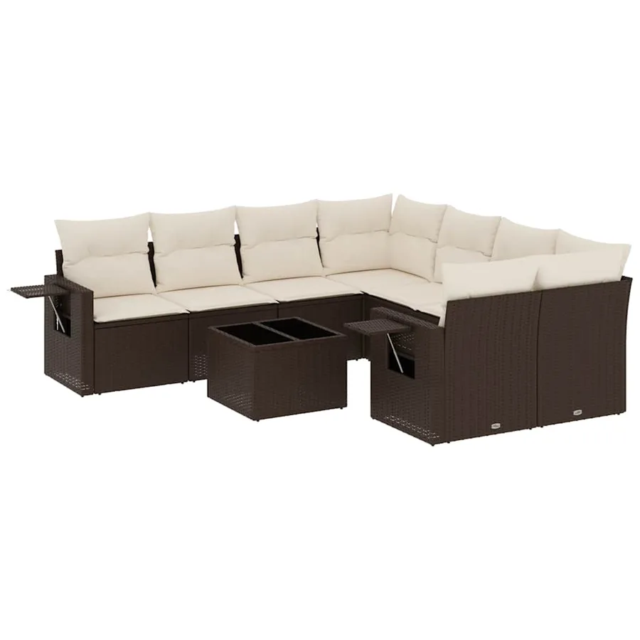 Salon de jardin avec coussins 9 pcs marron résine tressée - 2