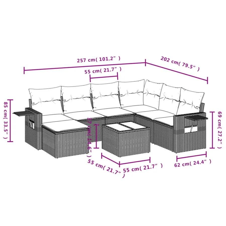 Salon de jardin 8 pcs avec coussins marron résine tressée - 3