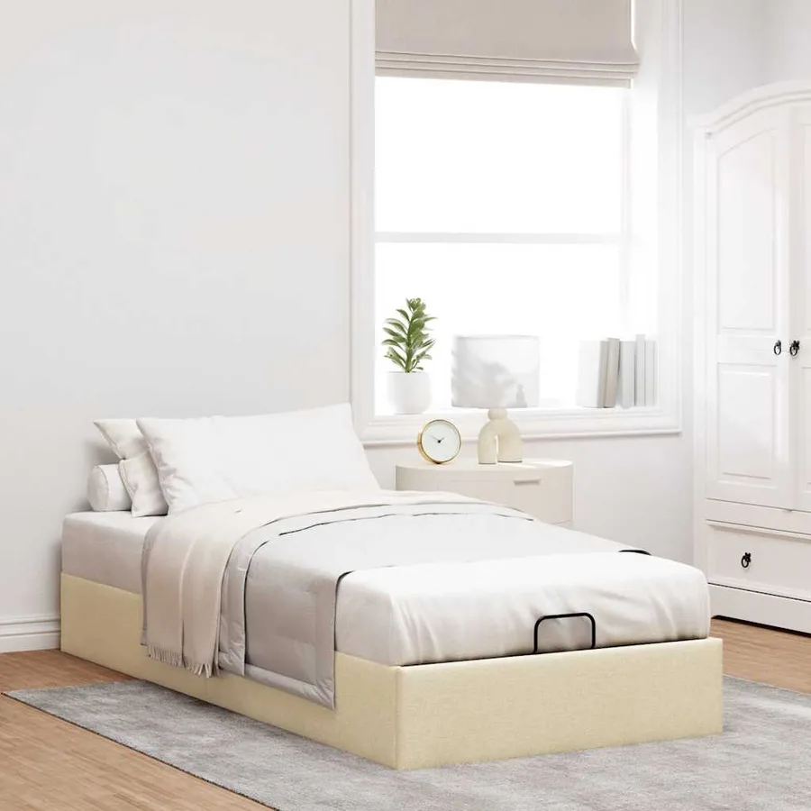 Cadre de lit ottoman sans matelas crème 90x190 cm tissu - 3
