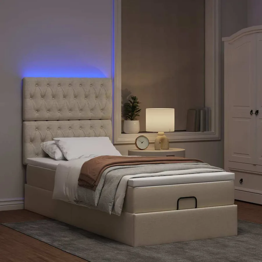 Cadre de lit ottoman avec matelas crème 90x190 cm tissu - 3