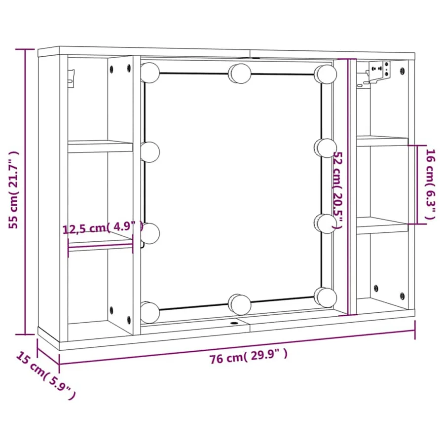 Armoire à miroir avec LED Chêne fumé 76x15x55 cm - 15