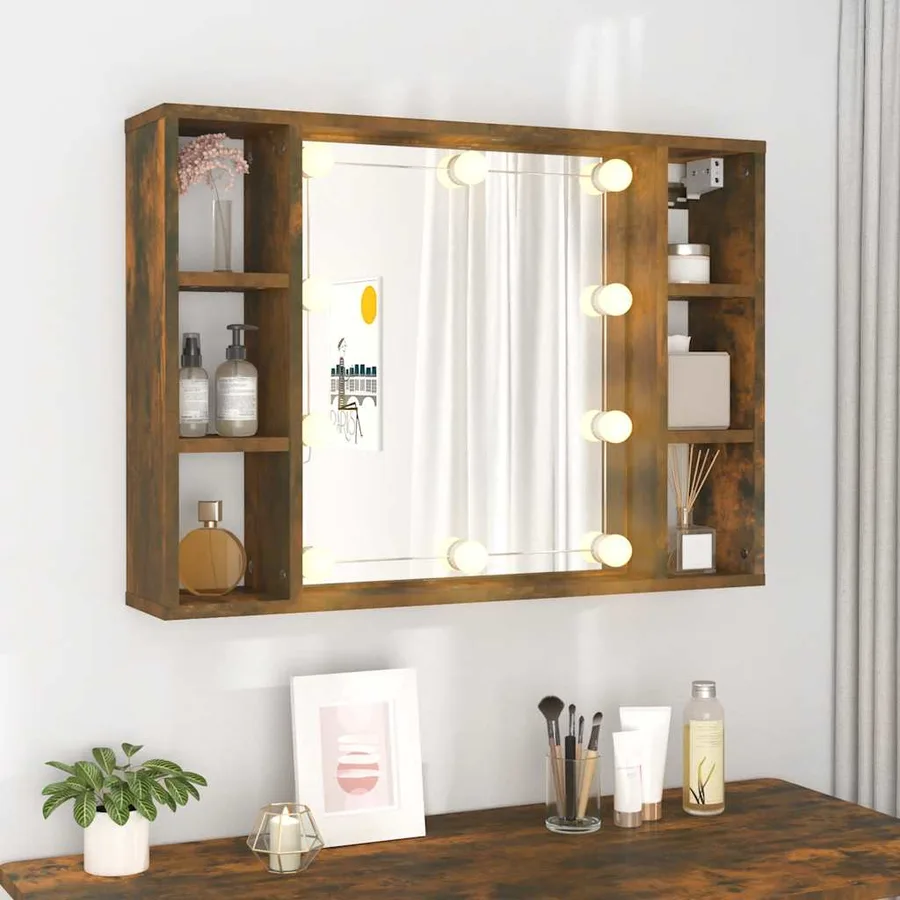 Armoire à miroir avec LED Chêne fumé 76x15x55 cm - 4