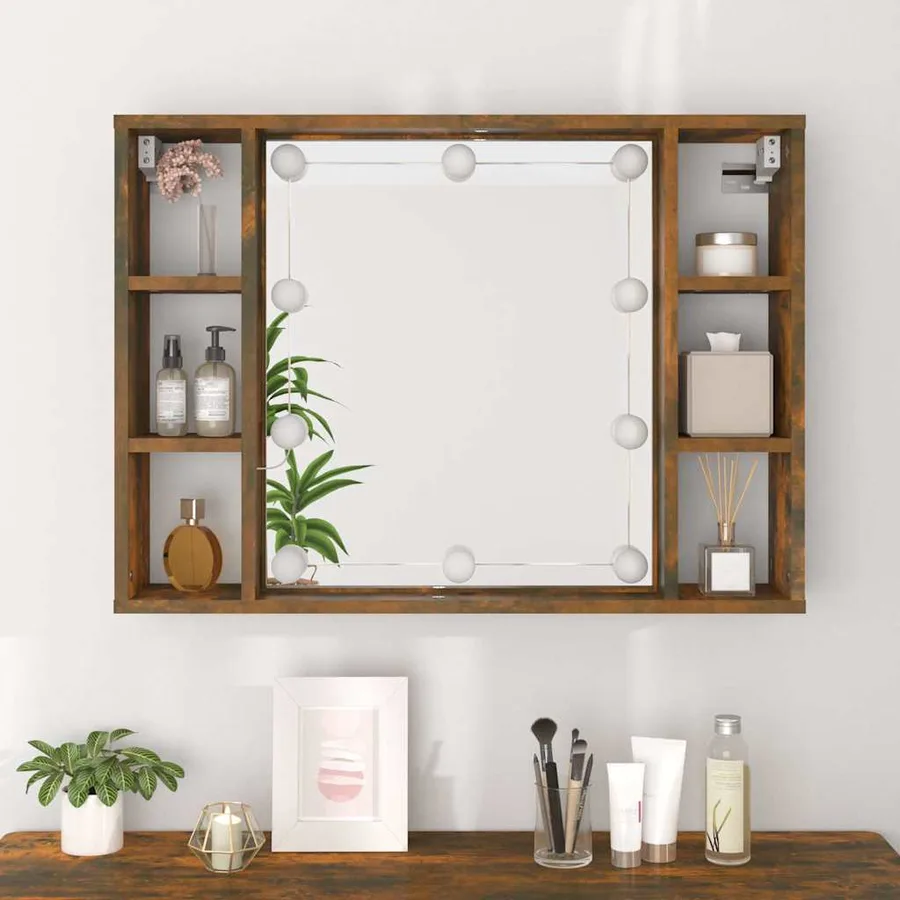Armoire à miroir avec LED Chêne fumé 76x15x55 cm - 5