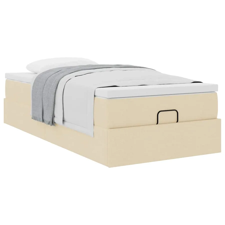 Cadre de lit ottoman avec matelas crème 90x190 cm tissu - 5