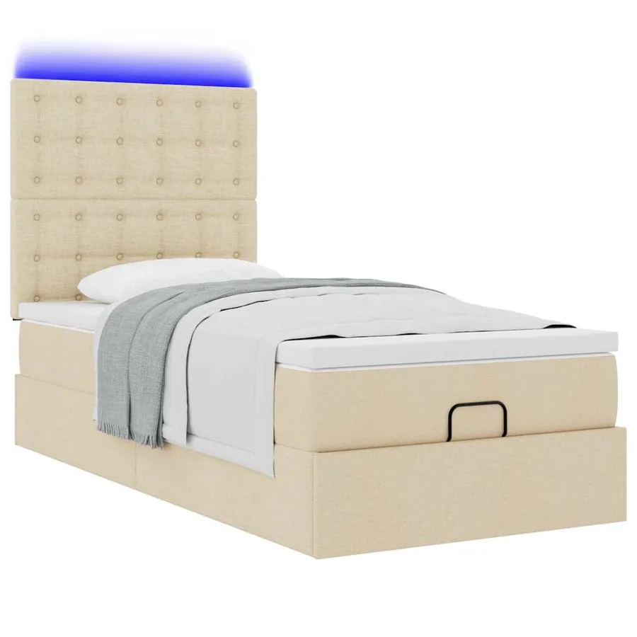 Cadre de lit ottoman avec matelas crème 90x190 cm tissu - 6