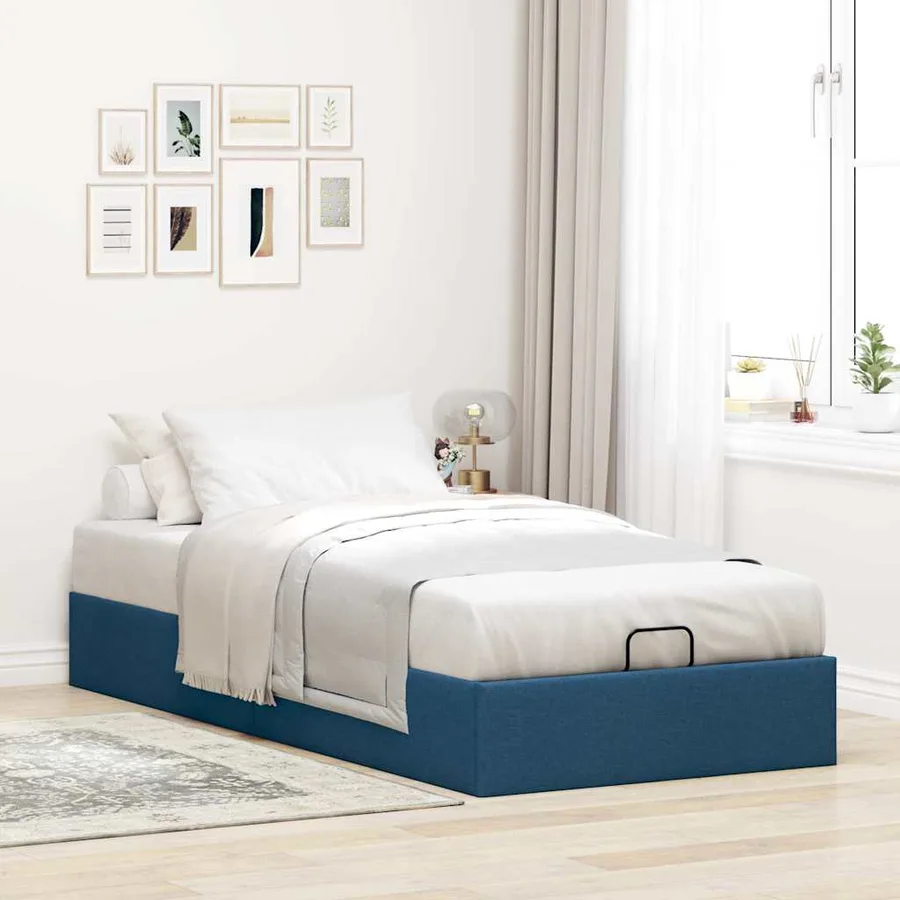 Cadre de lit ottoman sans matelas bleu 80x200 cm tissu - 3