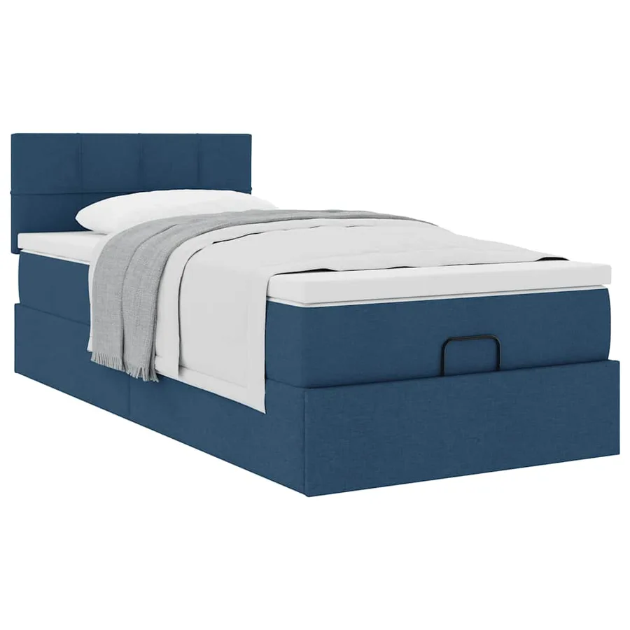 Cadre de lit ottoman avec matelas bleu 80x200 cm tissu - 5