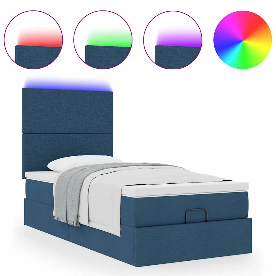 Cadre de lit ottoman avec matelas bleu 80x200 cm tissu - 5